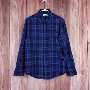 Taylor Stitch Mens Sz 40 Medium The Utility Shirt Rinsed Indigo Plaid Blue Navy